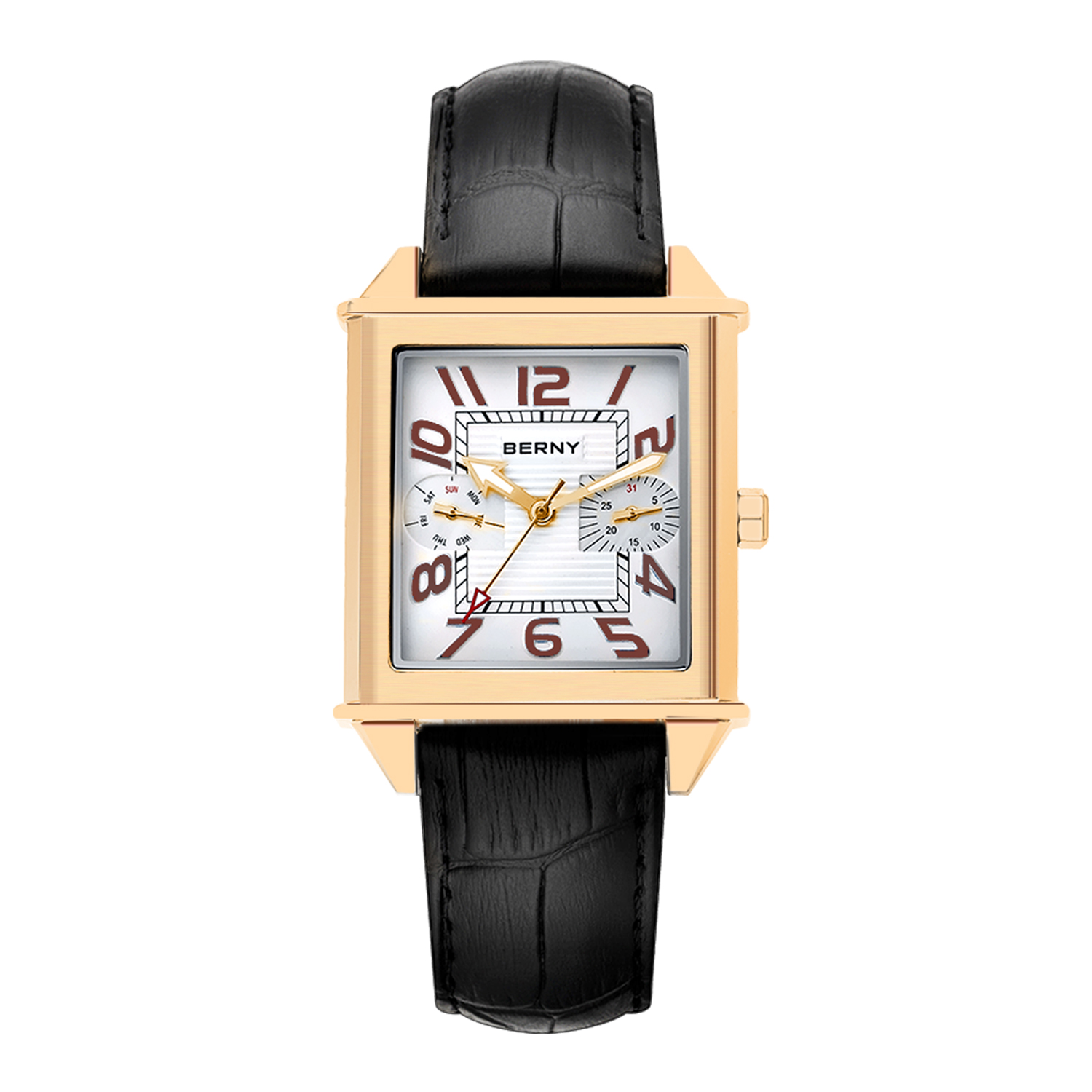 Vintage Collectible Watches - BERNY 6P25 남성용 쿼츠 시계 골든