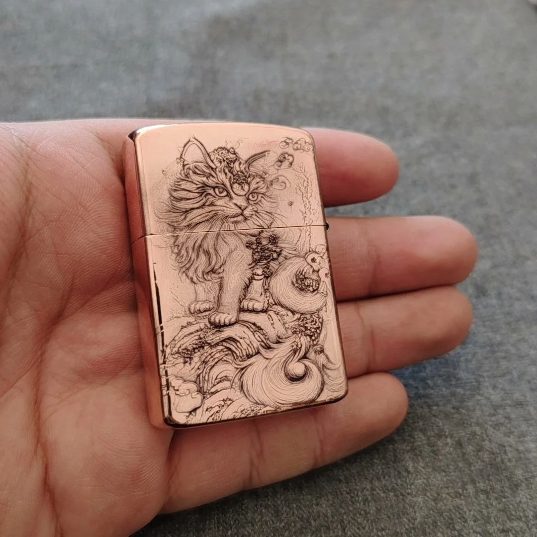 빨간색 구리 양각 고양이 오일 라이터 빈티지 릴리프 금 - Vintage Collectible Accessories 리뷰 및 가격