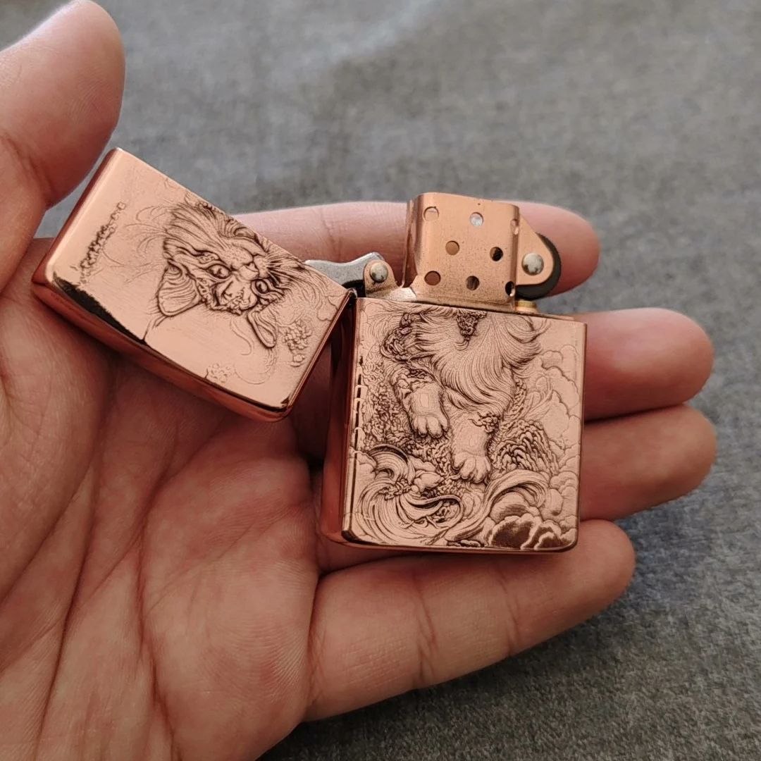 빨간색 구리 양각 고양이 오일 라이터 빈티지 릴리프 금 - Vintage Collectible Accessories 리뷰 및 가격