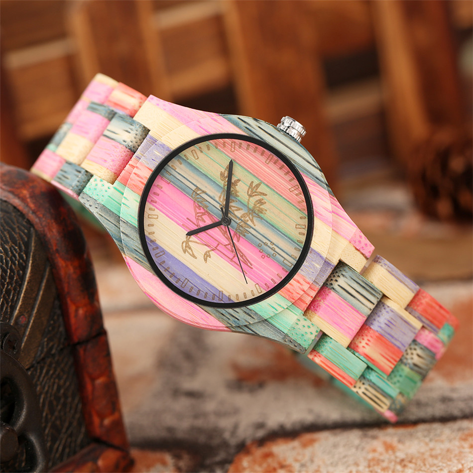 빈티지 스타일리시 다채로운 대나무 나무 쿼츠 손목시계, - Vintage Collectible Watches 리뷰 및 가격